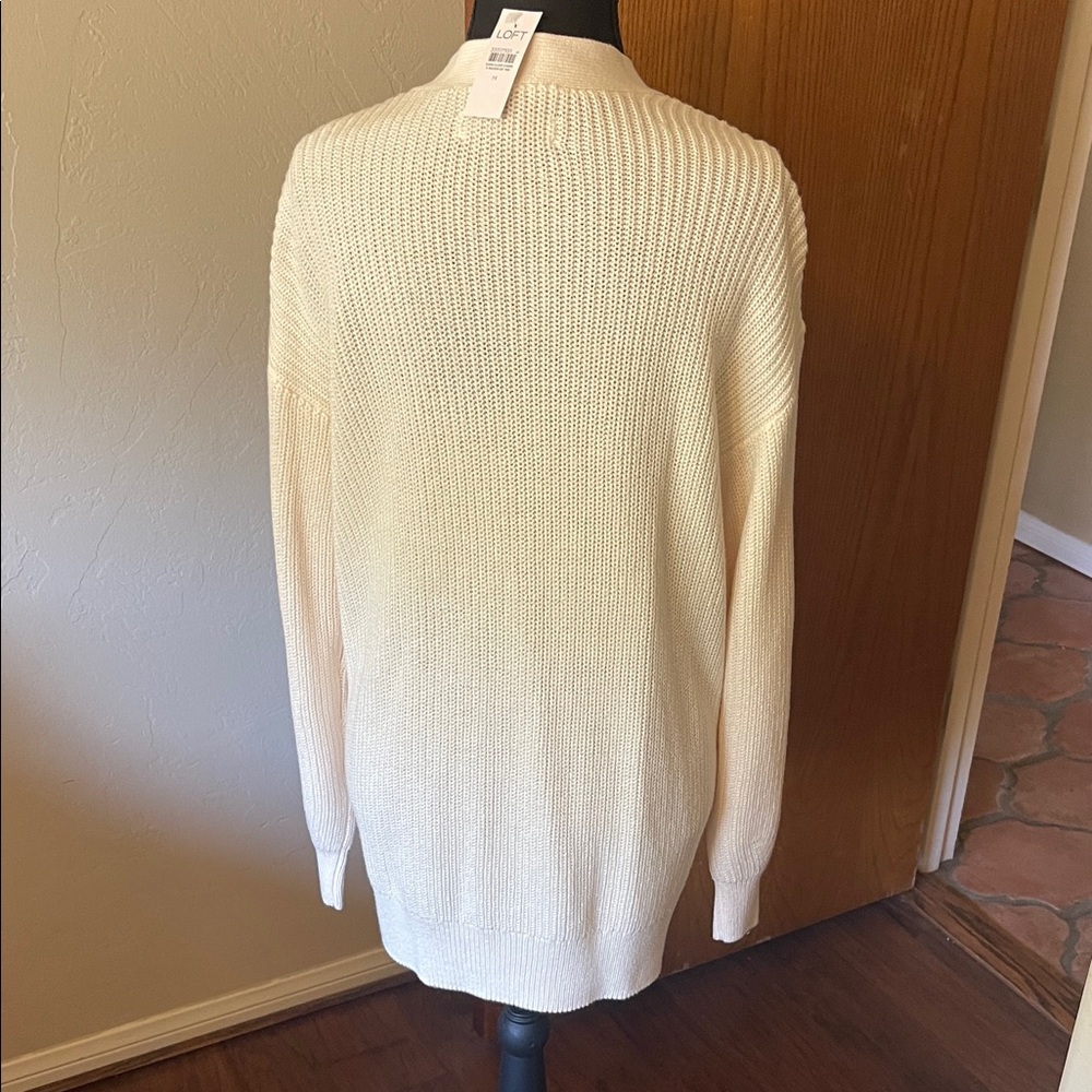 Loft Cream Button-Front Women's Cardigan Sweater w pockets New Medium - Picture 2 of 4